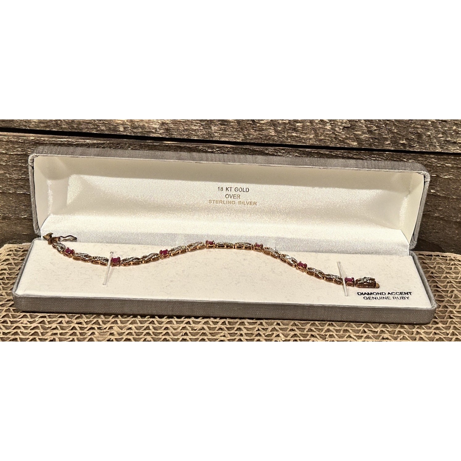 18k Yellow Gold Over Sterling Silver Diamond And Ruby Designer Bracelet